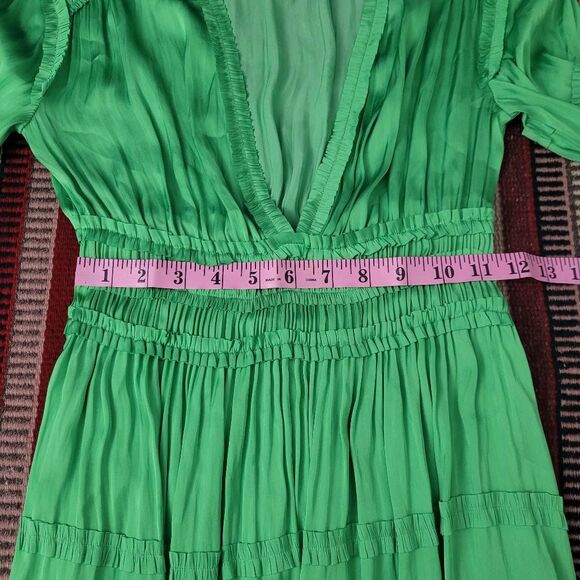 Maje Satin Pleated Mini Dress Sz 34 XS Ruffled Smocked V Neck Long Sleeves Fairy - Picture 8 of 13